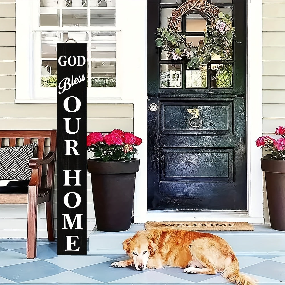 6FT Rustic Black Wooden Bless Our Home Porch Sign 9.5x72 Inch Entryway Wall Decor for Front Door Farmhouse Decoration - Sales Savvy Shop