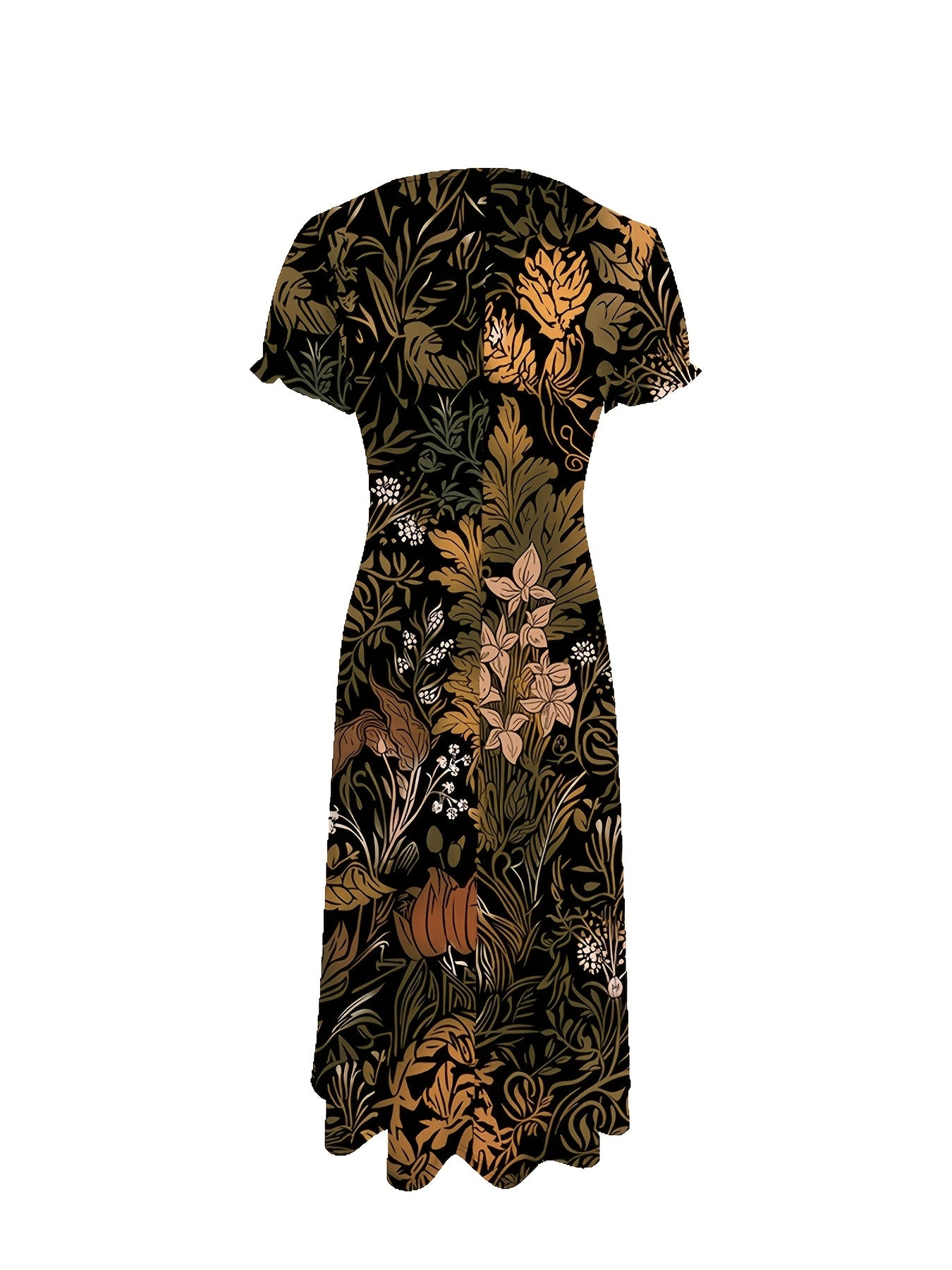 Elegant Plus Size Women's Long Sleeve Floral Print Dress Stretchy Polyester Machine Washable Loose Fit Flowy Long Length All Season Comfort Cozy Long Sleeve Dress Versatile Fashion Nontransparent Fabric - Sales Savvy Shop