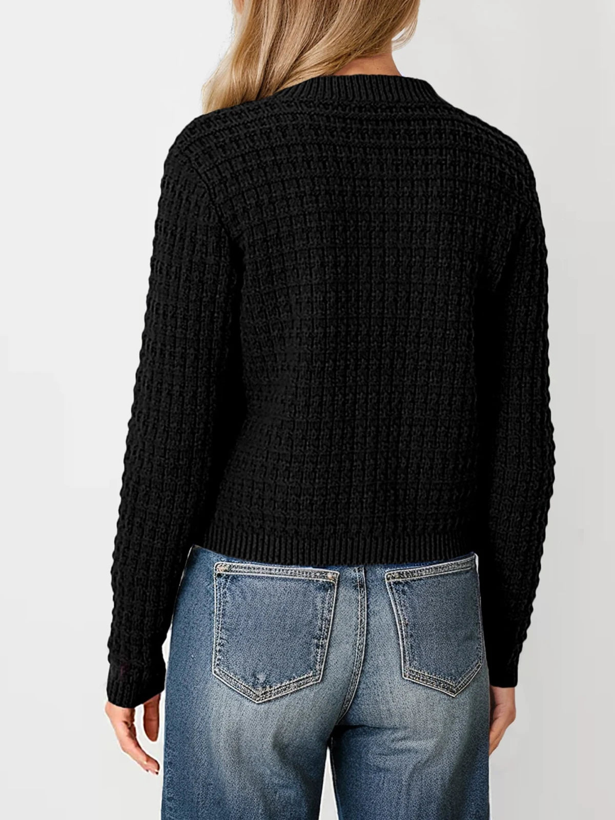 Women's Round Neck Knitted Cardigan Sweater Jacket Casual Long Sleeved Single Breasted Retro Style - Sales Savvy Shop
