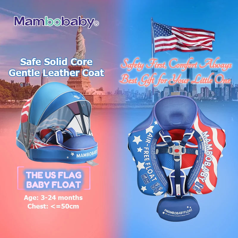 Mambobaby Float Sunny Navigator Baby Pool Float with Canopy US Flag Safe Air-Free Core Comfortable Adjustable Sun Protection - Sales Savvy Shop