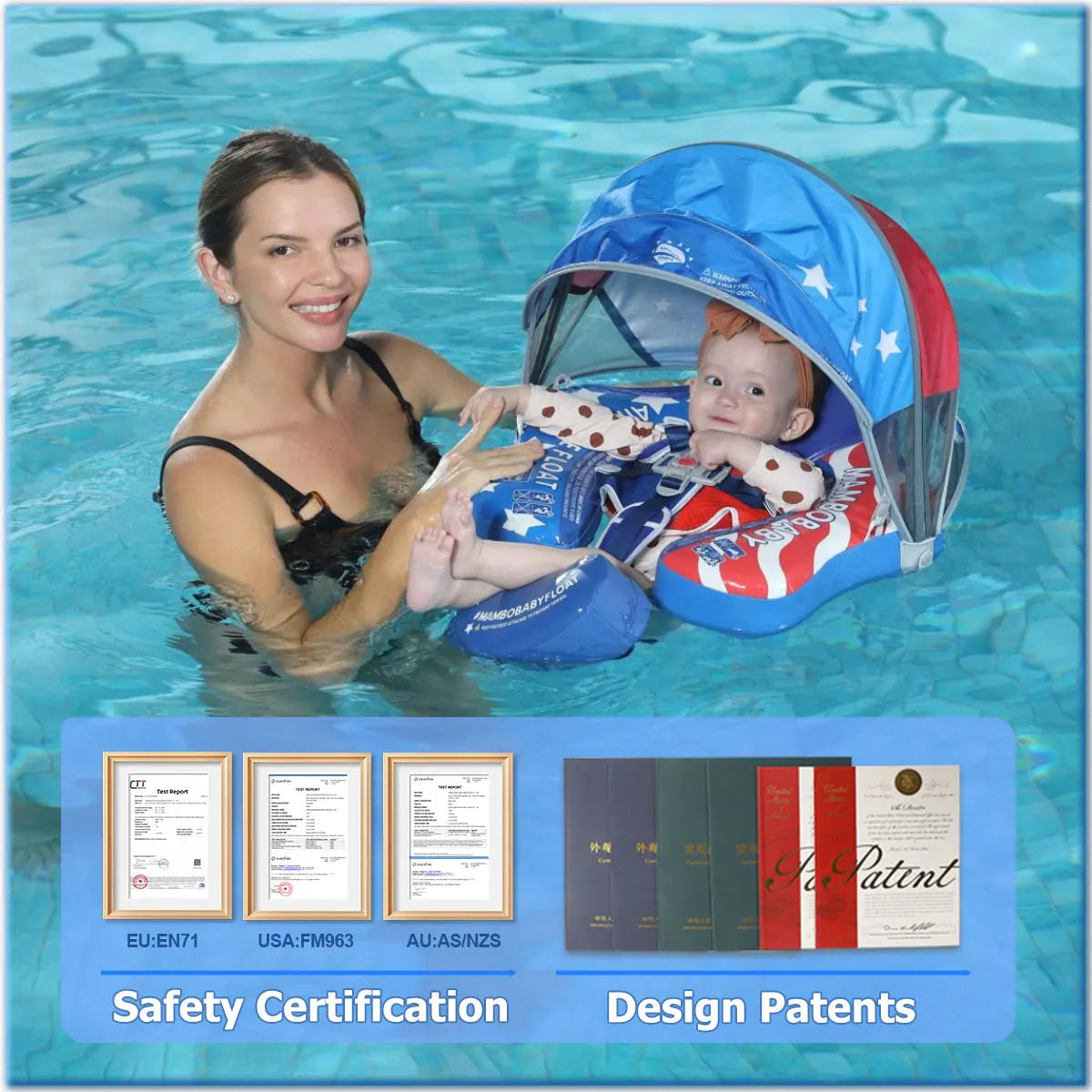 Mambobaby Float Sunny Navigator Baby Pool Float with Canopy US Flag Safe Air-Free Core Comfortable Adjustable Sun Protection - Sales Savvy Shop