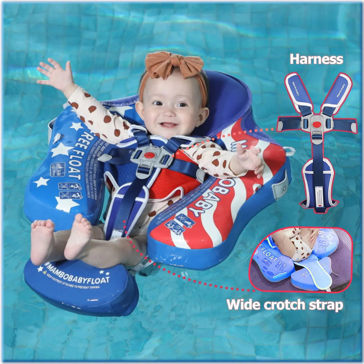 Mambobaby Float Sunny Navigator Baby Pool Float with Canopy US Flag Safe Air-Free Core Comfortable Adjustable Sun Protection - Sales Savvy Shop