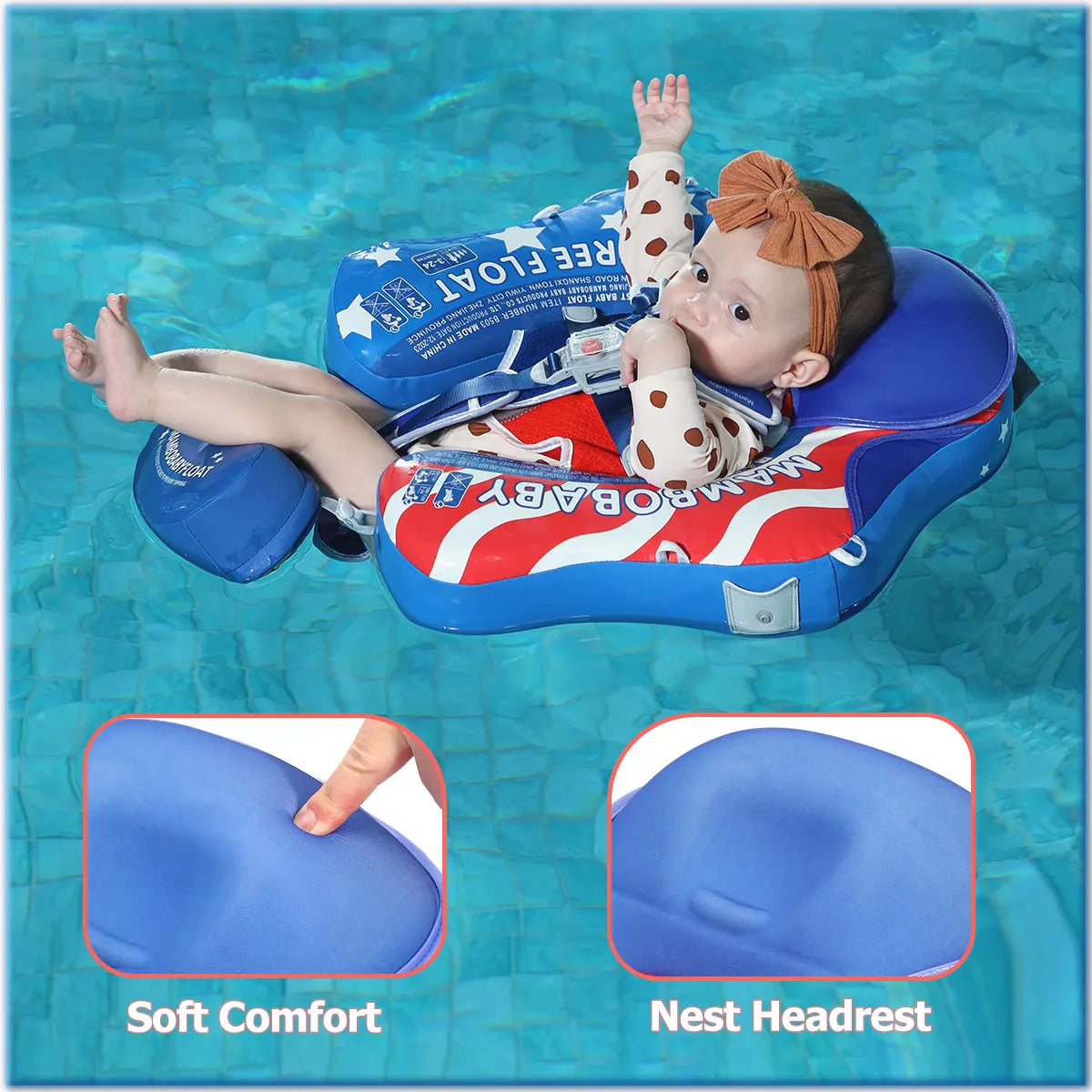 Mambobaby Float Sunny Navigator Baby Pool Float with Canopy US Flag Safe Air-Free Core Comfortable Adjustable Sun Protection - Sales Savvy Shop