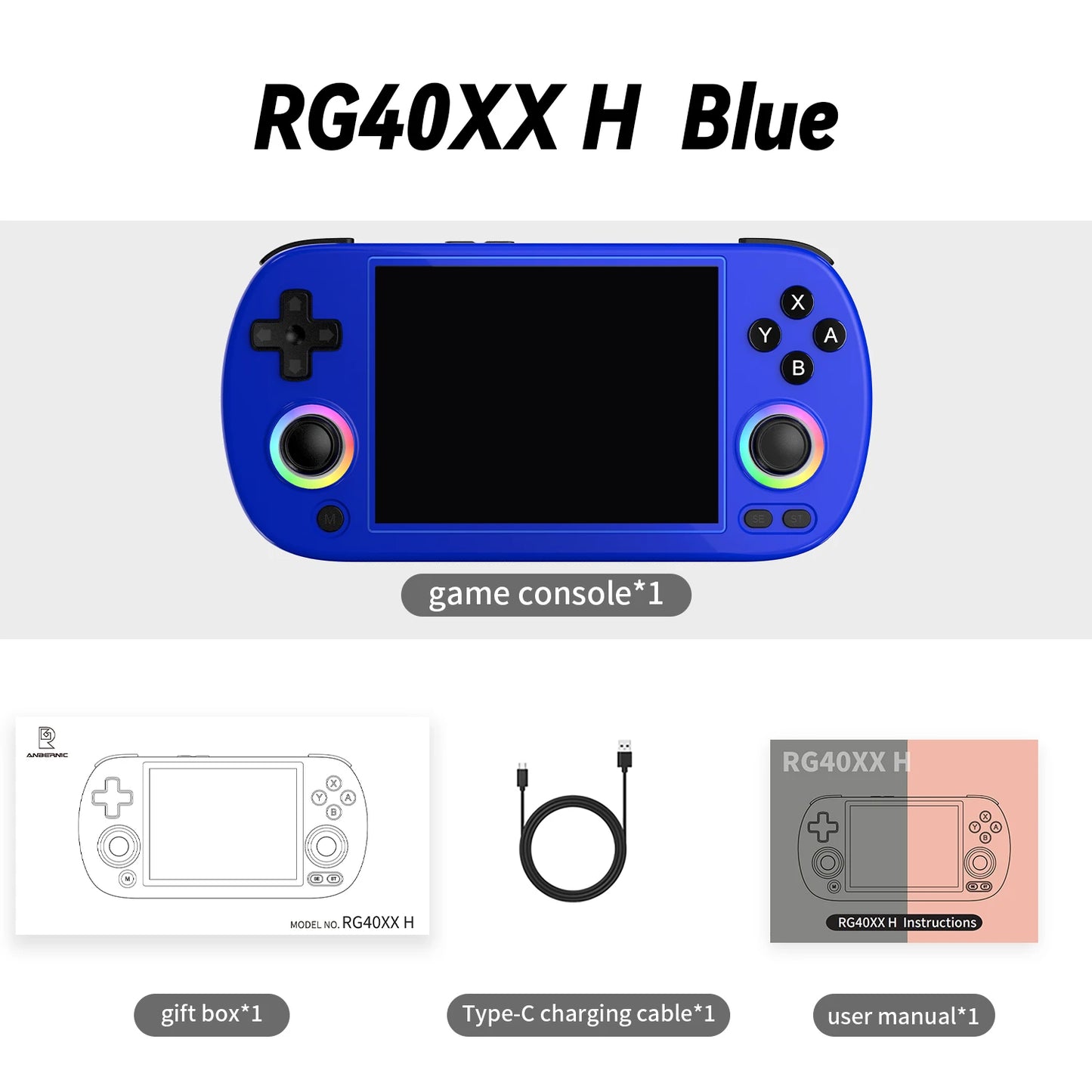 Anbernic RG40XX H Handheld Game Console 4 Inch IPS Screen Linux 64 Bit System Retro Gaming Console with Over 5000 Games and RGB Light