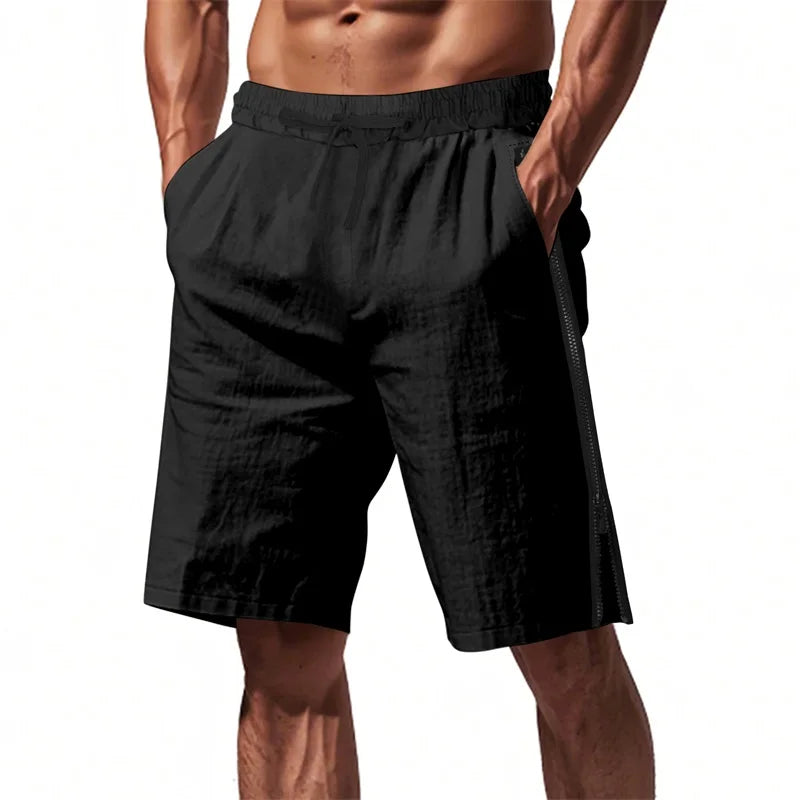 Men's Stylish Drawstring Elastic Waist Shorts with Side Zipper Detail and Loose Fit for Summer Casual Wear - Sales Savvy Shop
