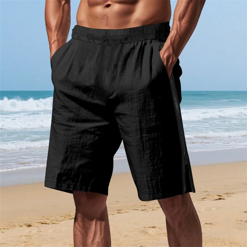 Men's Stylish Drawstring Elastic Waist Shorts with Side Zipper Detail and Loose Fit for Summer Casual Wear - Sales Savvy Shop