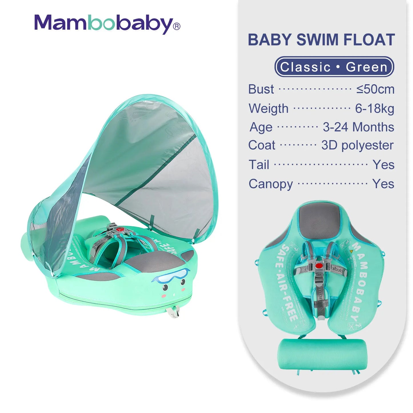 Mambobaby Baby Float with Sunshade Canopy and Crotch Strap Inflatable Free Safe Core Swimming Pool Accessory - Sales Savvy Shop