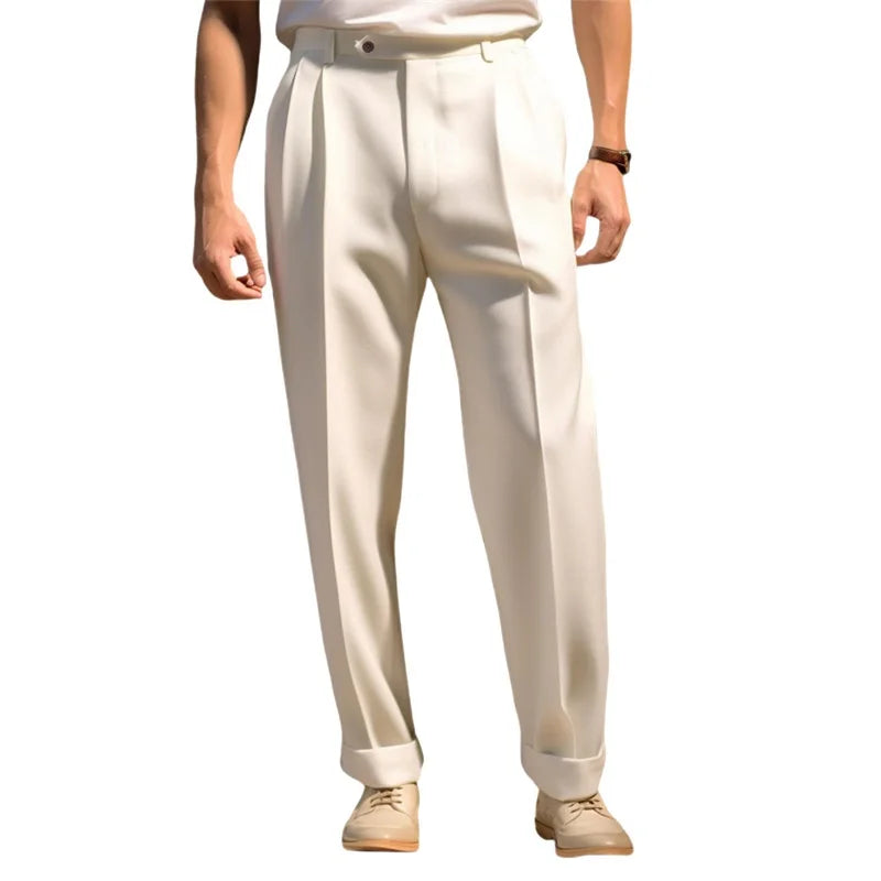 Men's Fit Dress Pants Solid Color Flat Front Trousers Classic Business Casual Suit Pants Modern Formal Wear Hemmed Bottoms - Sales Savvy Shop