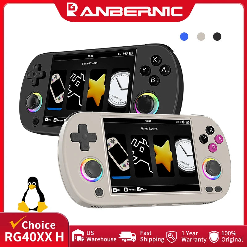 Anbernic RG40XX H Handheld Game Console 4 Inch IPS Screen Linux 64 Bit System Retro Gaming Console with Over 5000 Games and RGB Light