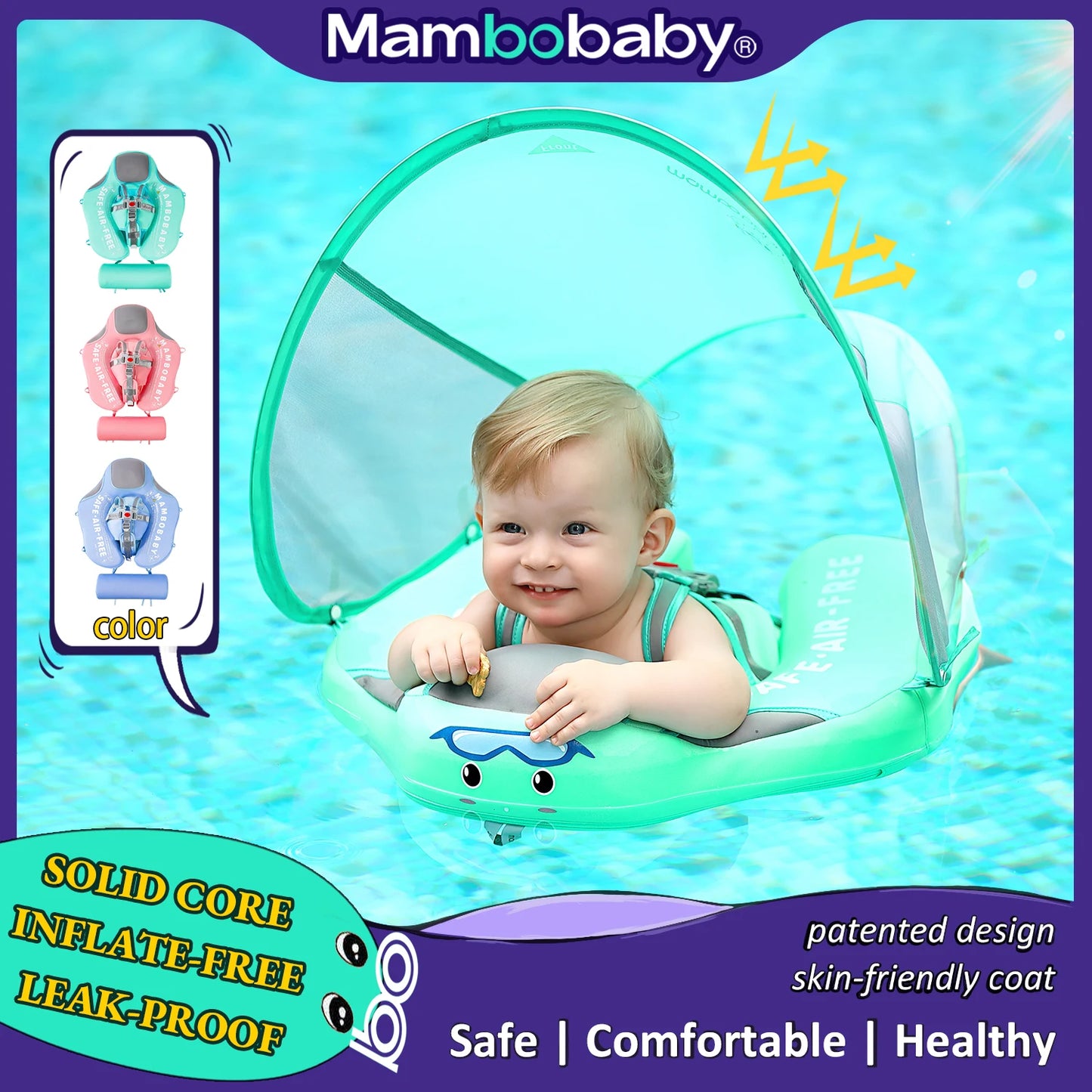 Mambobaby Baby Float with Sunshade Canopy and Crotch Strap Inflatable Free Safe Core Swimming Pool Accessory - Sales Savvy Shop