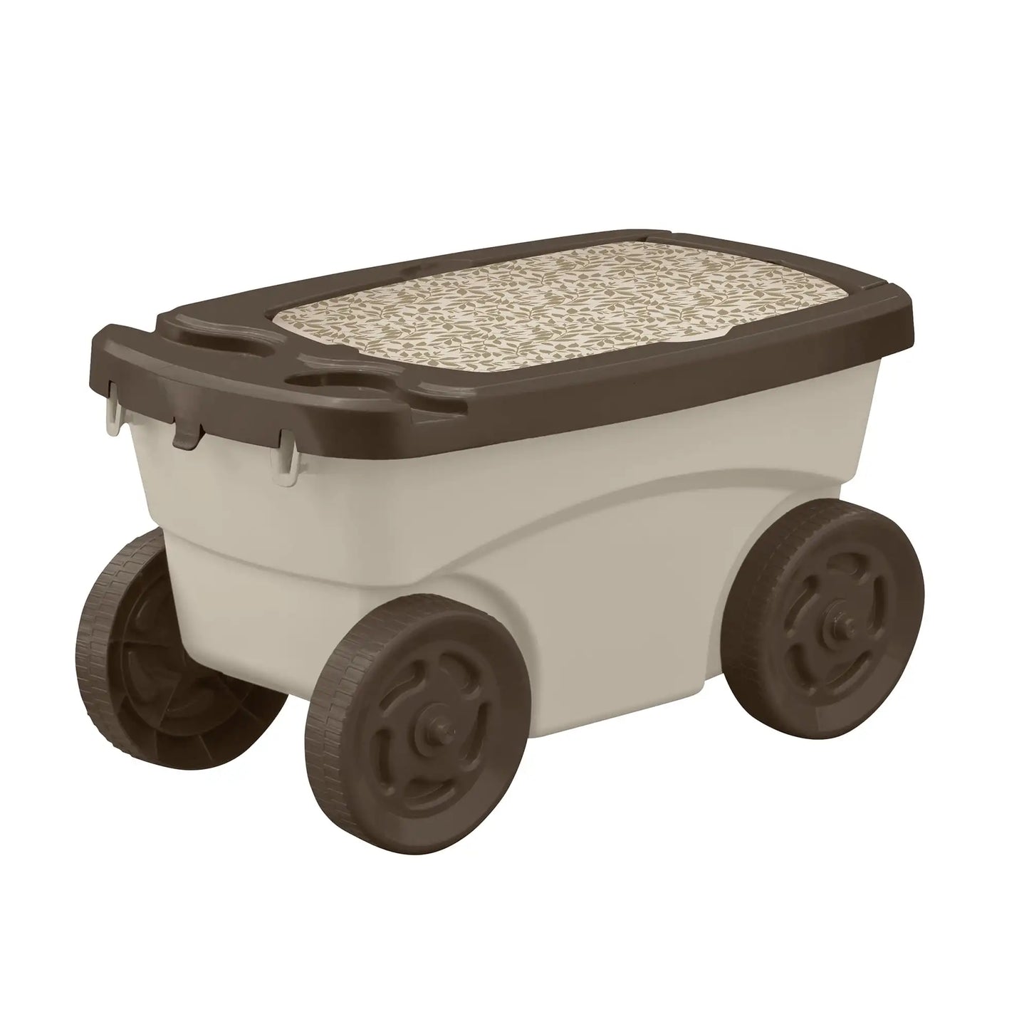 Outdoor Rolling Garden Scooter with Wheels and Pull Strap Light Taupe 14.5 Inches D x 24.25 Inches H x 13.5 Inches W - Sales Savvy Shop