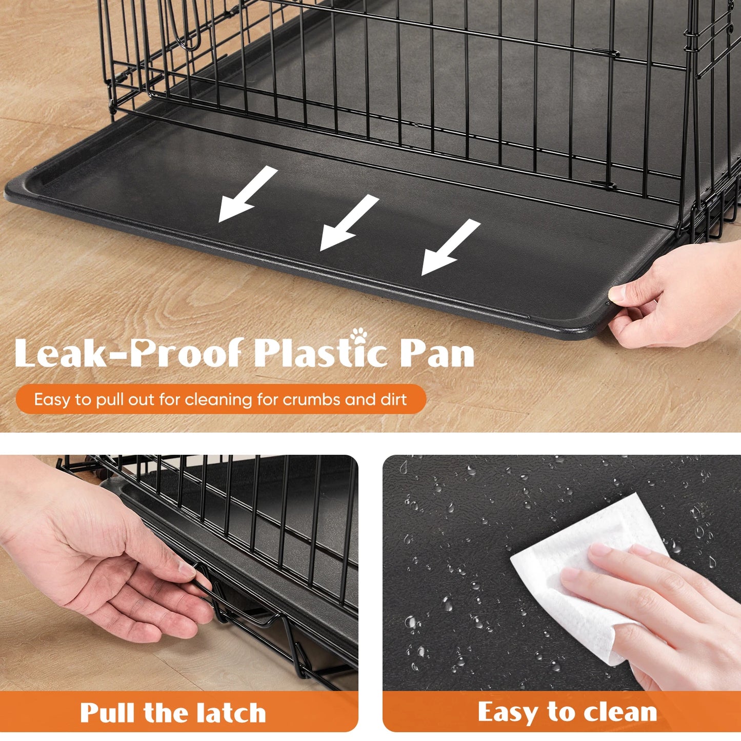 JHK Double Door Folding Metal Wire Dog Cage with Plastic Leak Proof Pan Tray Extra Large Pet Kennel for Indoor Outdoor Travel - Sales Savvy Shop
