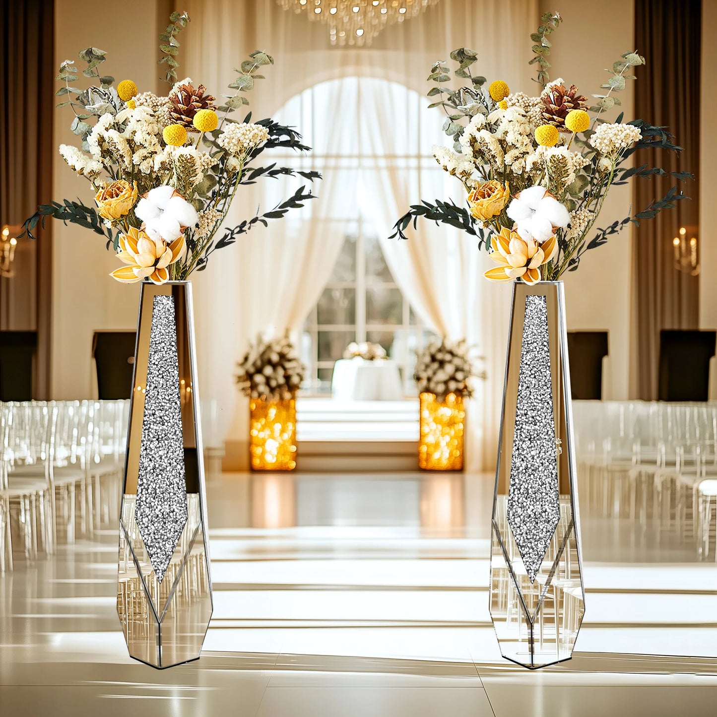 Tall Floor Mirror Vase Large Crushed Diamond Glass Vase for Home Decor Modern Crystal Centerpiece for Living Room Wedding Hotel - Sales Savvy Shop
