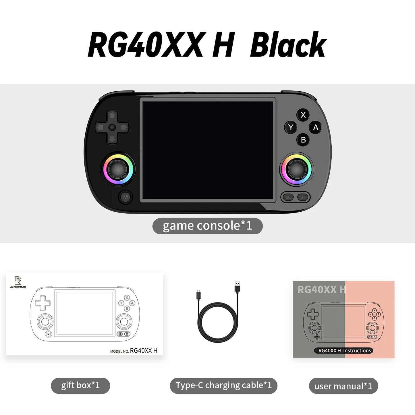 Anbernic RG40XX H Handheld Game Console 4 Inch IPS Screen Linux 64 Bit System Retro Gaming Console with Over 5000 Games and RGB Light
