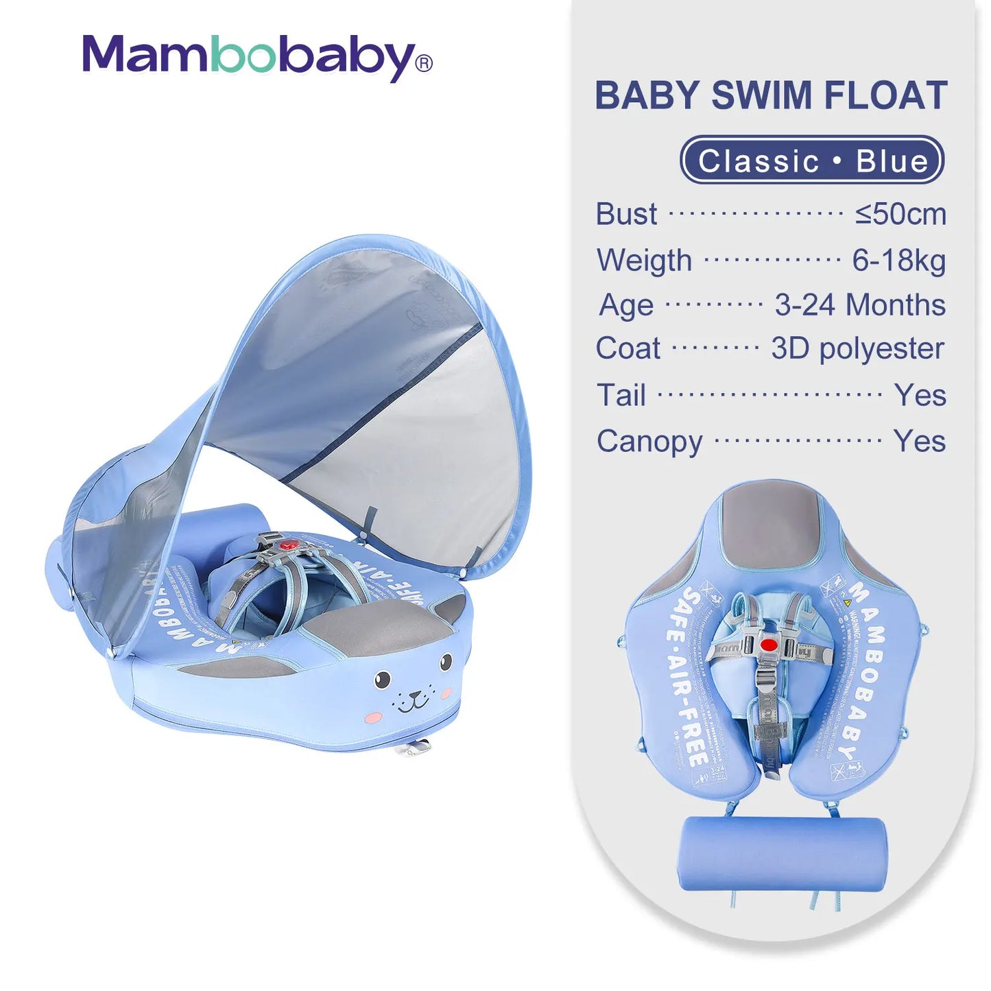 Mambobaby Baby Float with Sunshade Canopy and Crotch Strap Inflatable Free Safe Core Swimming Pool Accessory - Sales Savvy Shop