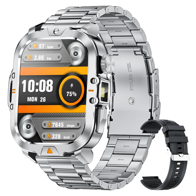 LIGE 2.01 Inch HD Screen Men's Smart Watch with Flashlight IP68 Waterproof Health Monitor and Call Function - Sales Savvy Shop