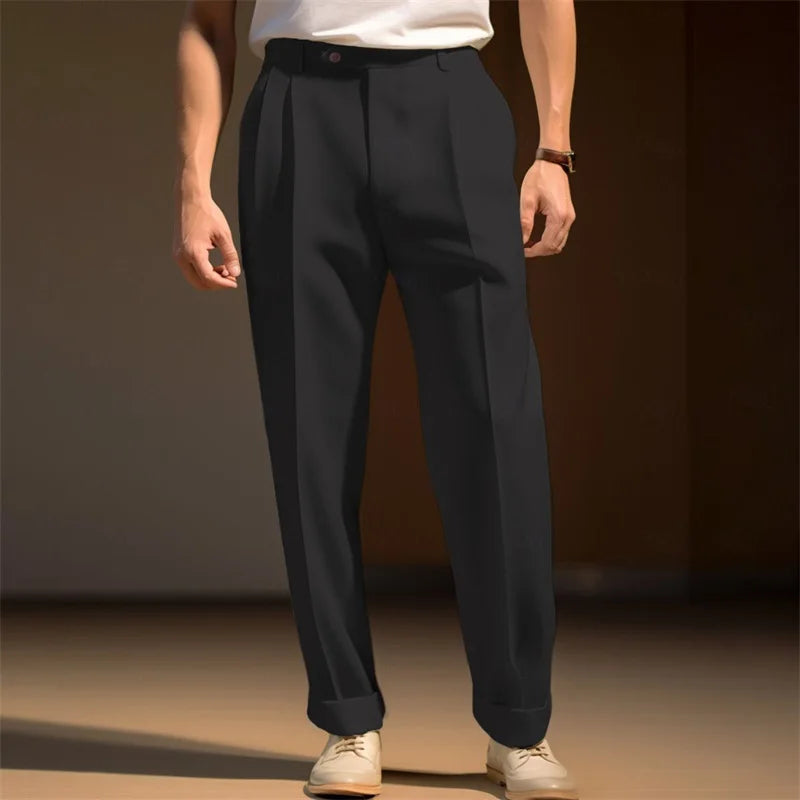 Men's Fit Dress Pants Solid Color Flat Front Trousers Classic Business Casual Suit Pants Modern Formal Wear Hemmed Bottoms - Sales Savvy Shop