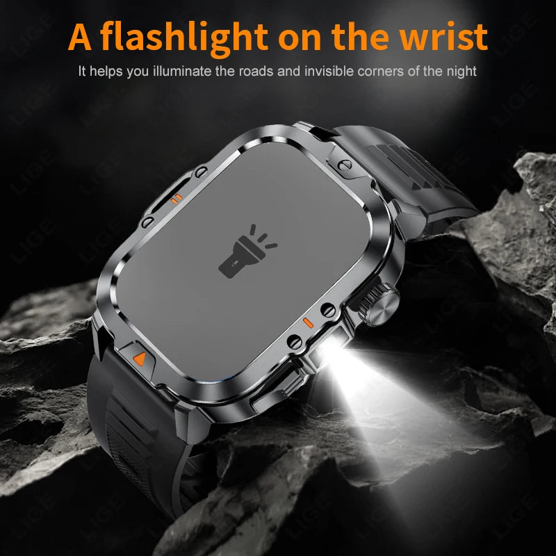 LIGE 2.01 Inch HD Screen Men's Smart Watch with Flashlight IP68 Waterproof Health Monitor and Call Function - Sales Savvy Shop