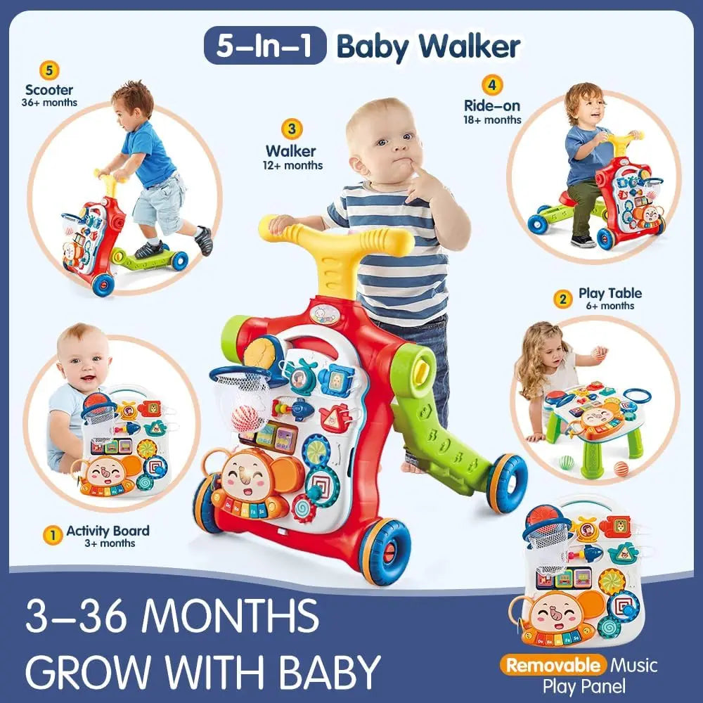 Vatos Baby Walker 5 in 1 Sit to Stand Learning Scooter Balance Bike Push Walker Table Toys with Music for Toddlers and Infants - Sales Savvy Shop