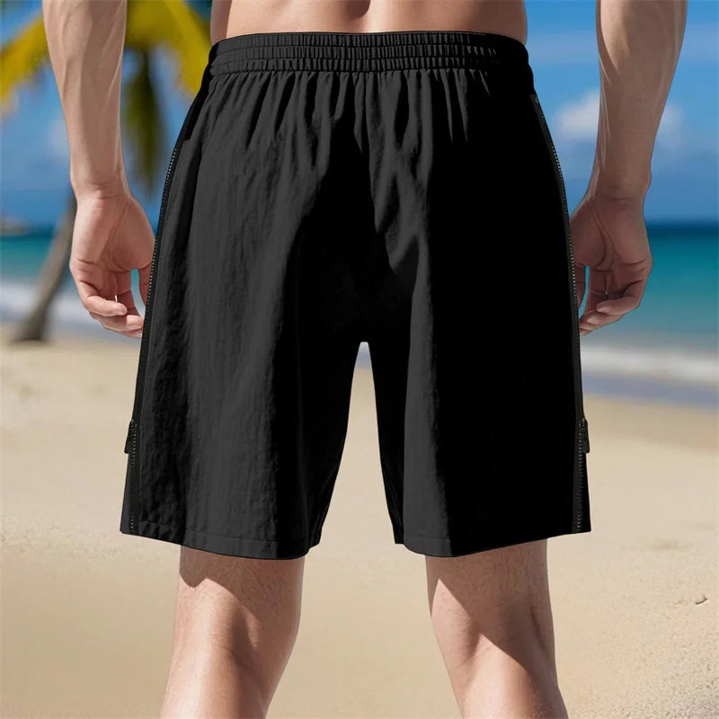Men's Stylish Drawstring Elastic Waist Shorts with Side Zipper Detail and Loose Fit for Summer Casual Wear - Sales Savvy Shop