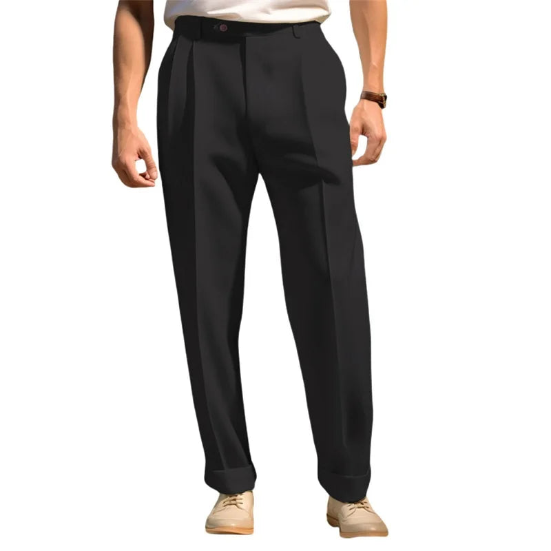Men's Fit Dress Pants Solid Color Flat Front Trousers Classic Business Casual Suit Pants Modern Formal Wear Hemmed Bottoms - Sales Savvy Shop