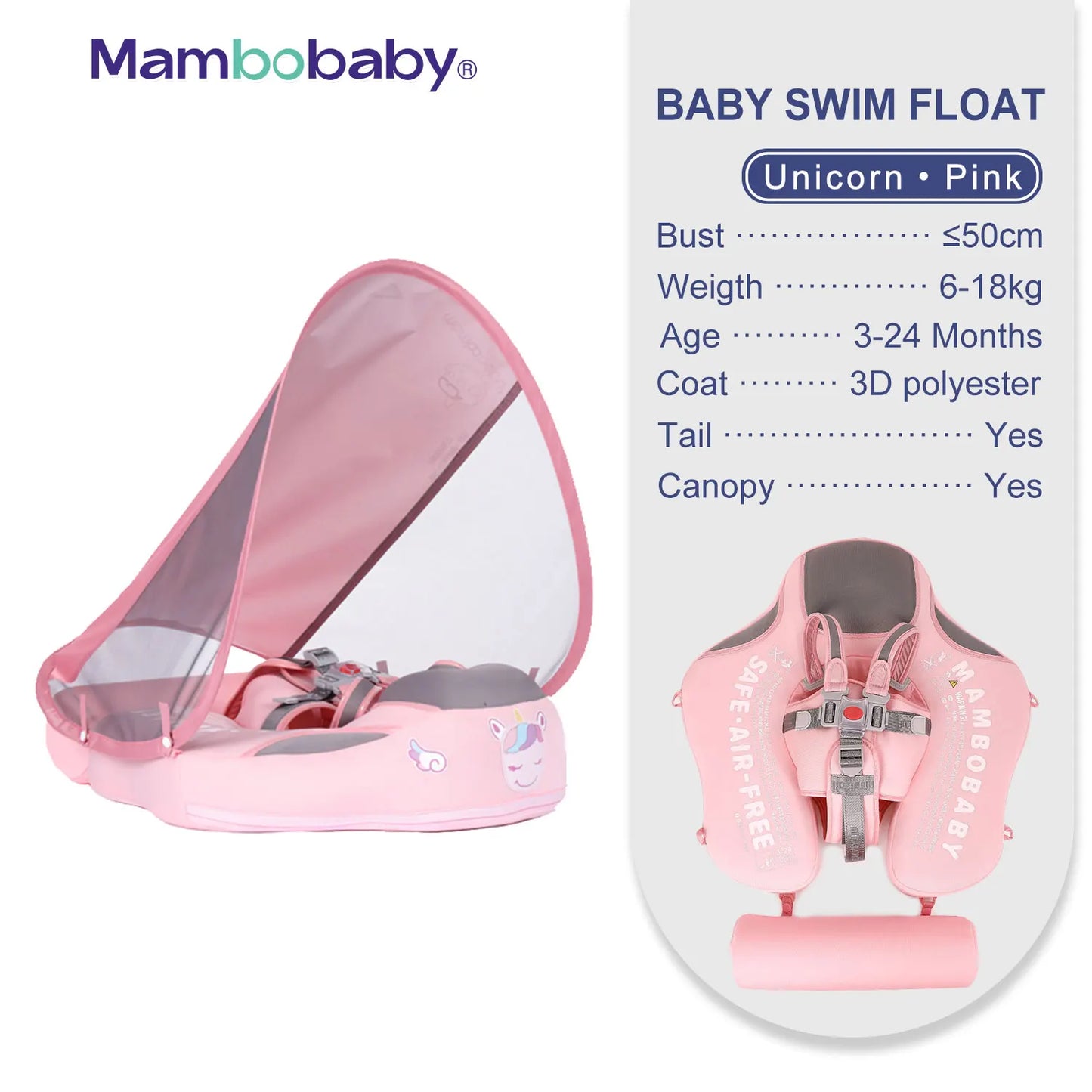 Mambobaby Baby Float with Sunshade Canopy and Crotch Strap Inflatable Free Safe Core Swimming Pool Accessory - Sales Savvy Shop