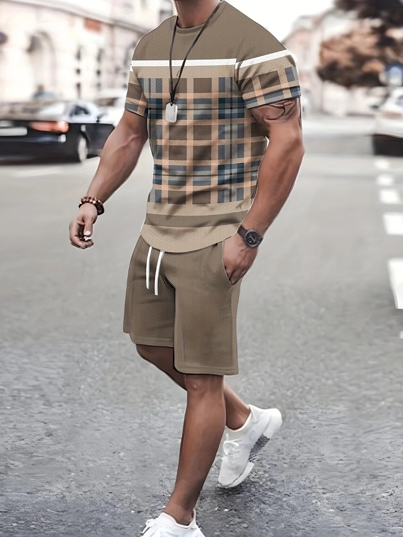 Men's Trendy Round Neck Short Sleeved Two Piece Suit with 3D Digital Printing High Definition Pattern for Summer Casual Wear - Sales Savvy Shop