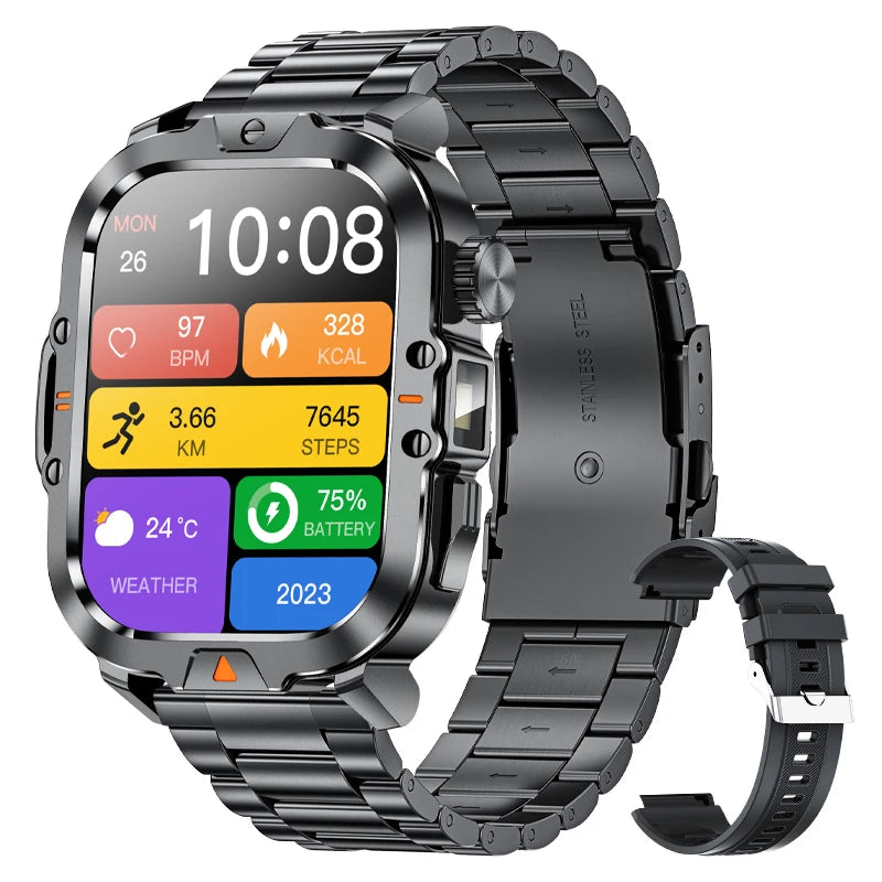 LIGE 2.01 Inch HD Screen Men's Smart Watch with Flashlight IP68 Waterproof Health Monitor and Call Function - Sales Savvy Shop