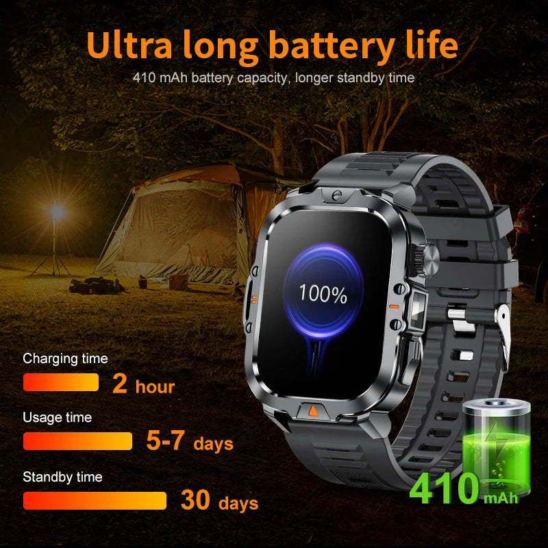 LIGE 2.01 Inch HD Screen Men's Smart Watch with Flashlight IP68 Waterproof Health Monitor and Call Function - Sales Savvy Shop