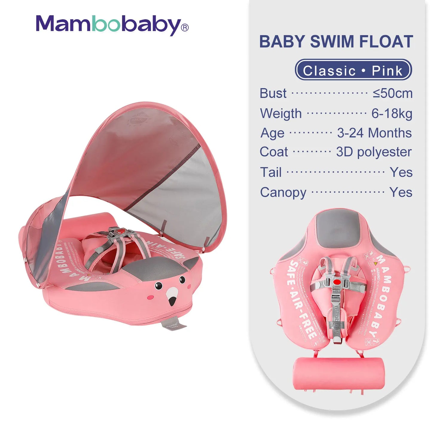 Mambobaby Baby Float with Sunshade Canopy and Crotch Strap Inflatable Free Safe Core Swimming Pool Accessory - Sales Savvy Shop
