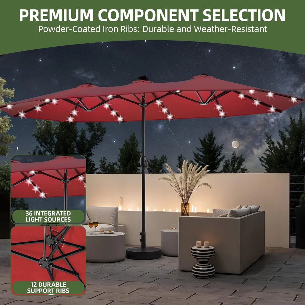 13FT Double Sided Patio Umbrella with Solar LED Lights Waterproof UV Resistant Crank Adjustable Portable Outdoor Shade - Sales Savvy Shop