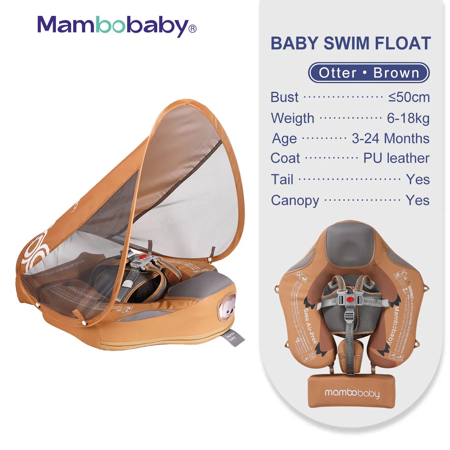 Mambobaby Baby Float with Sunshade Canopy and Crotch Strap Inflatable Free Safe Core Swimming Pool Accessory - Sales Savvy Shop