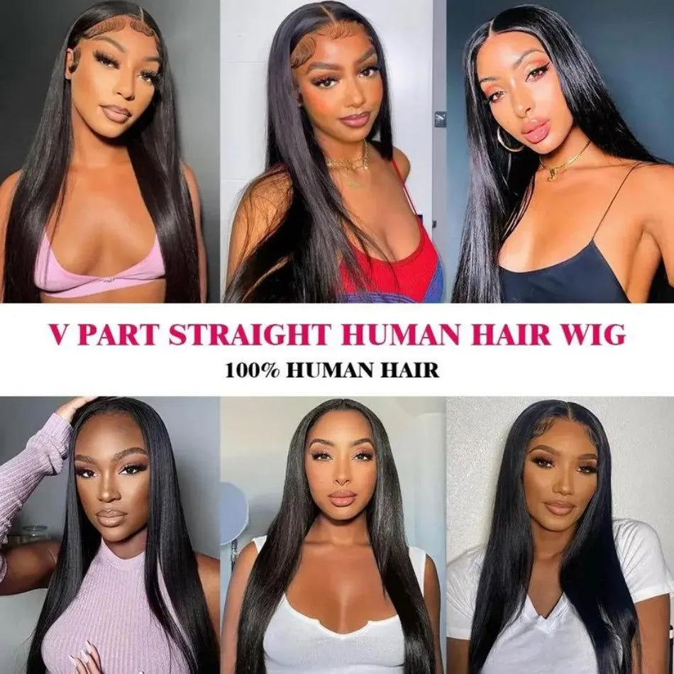 V Part Human Hair Wigs Natural Black 220 Density Glueless - Sales Savvy Shop