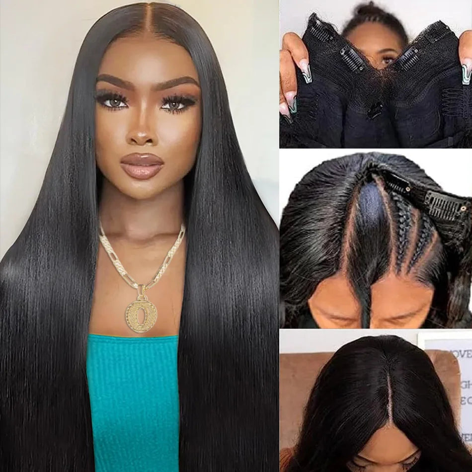 V Part Human Hair Wigs Natural Black 220 Density Glueless - Sales Savvy Shop