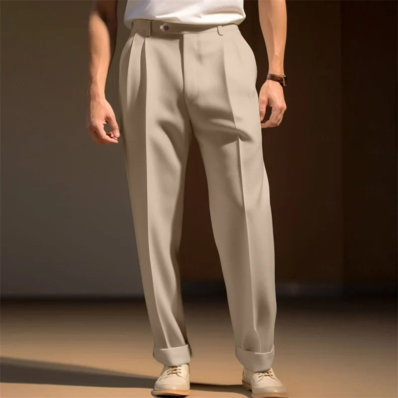 Men's Fit Dress Pants Solid Color Flat Front Trousers Classic Business Casual Suit Pants Modern Formal Wear Hemmed Bottoms - Sales Savvy Shop
