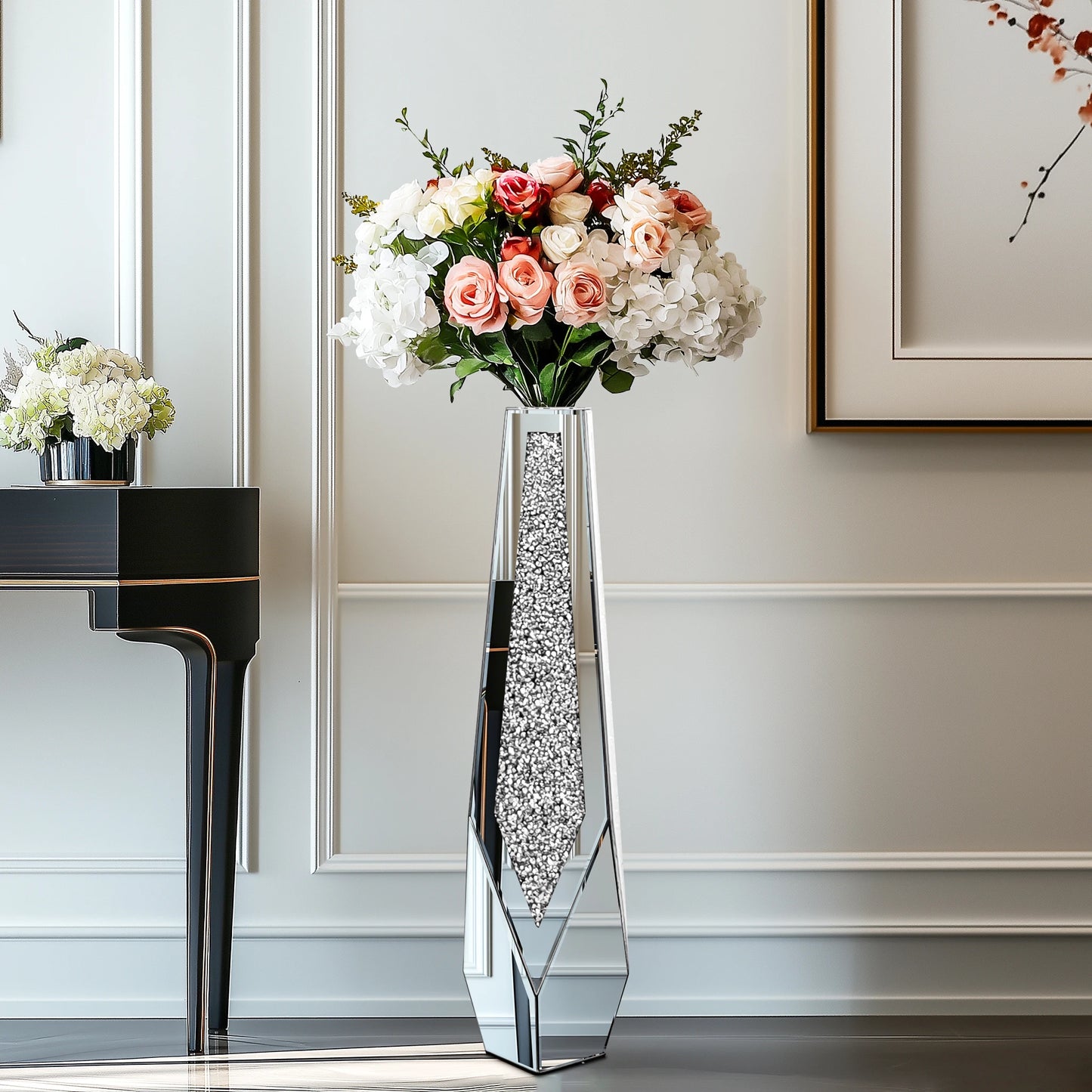Tall Floor Mirror Vase Large Crushed Diamond Glass Vase for Home Decor Modern Crystal Centerpiece for Living Room Wedding Hotel - Sales Savvy Shop