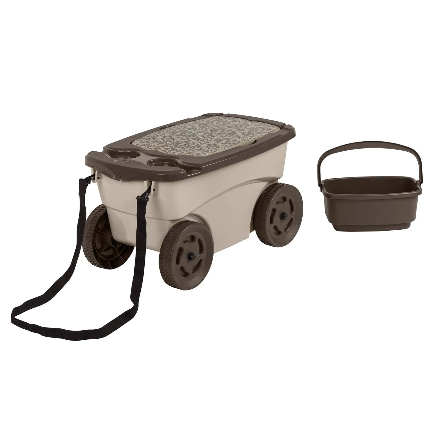 Outdoor Rolling Garden Scooter with Wheels and Pull Strap Light Taupe 14.5 Inches D x 24.25 Inches H x 13.5 Inches W - Sales Savvy Shop