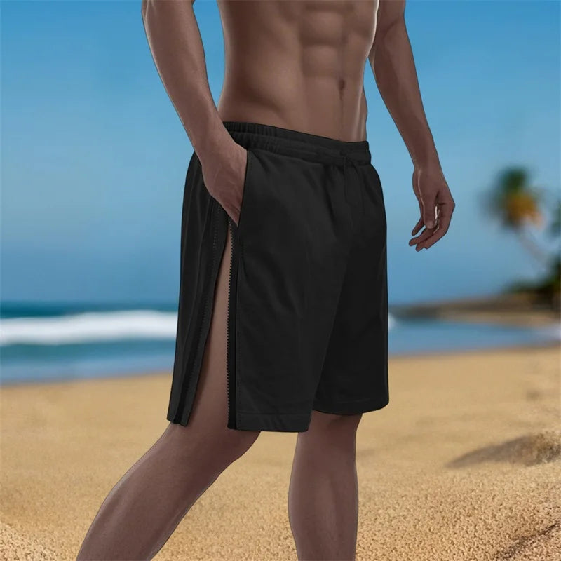 Men's Stylish Drawstring Elastic Waist Shorts with Side Zipper Detail and Loose Fit for Summer Casual Wear - Sales Savvy Shop