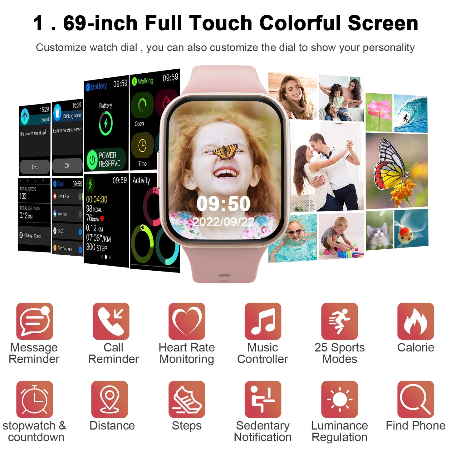 Smart Watch Fitness Tracker for Men and Women 1.69 Inch Touch Screen Smartwatch with Pedometer and Sleep Monitor - Sales Savvy Shop