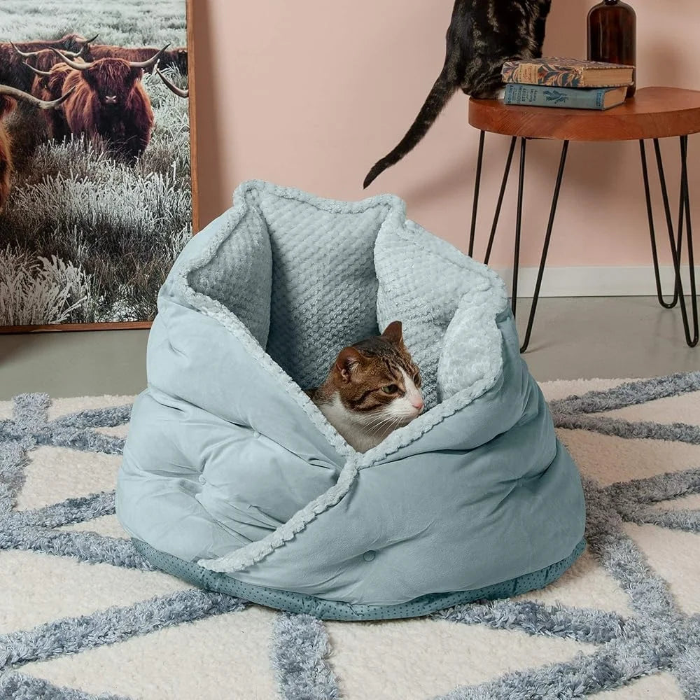Comfortable Washable Pet Bed for Indoor Cats and Small Dogs Fiber-Filled Hug Bed with Non-Slip Base Cozy Plush Sleeping Space - Sales Savvy Shop