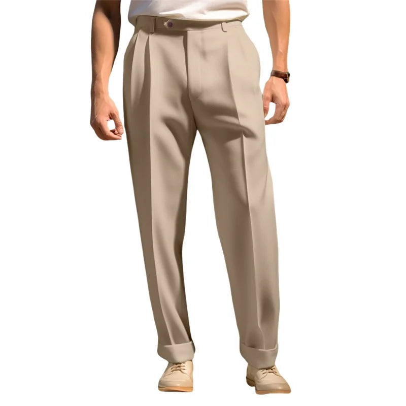 Men's Fit Dress Pants Solid Color Flat Front Trousers Classic Business Casual Suit Pants Modern Formal Wear Hemmed Bottoms - Sales Savvy Shop