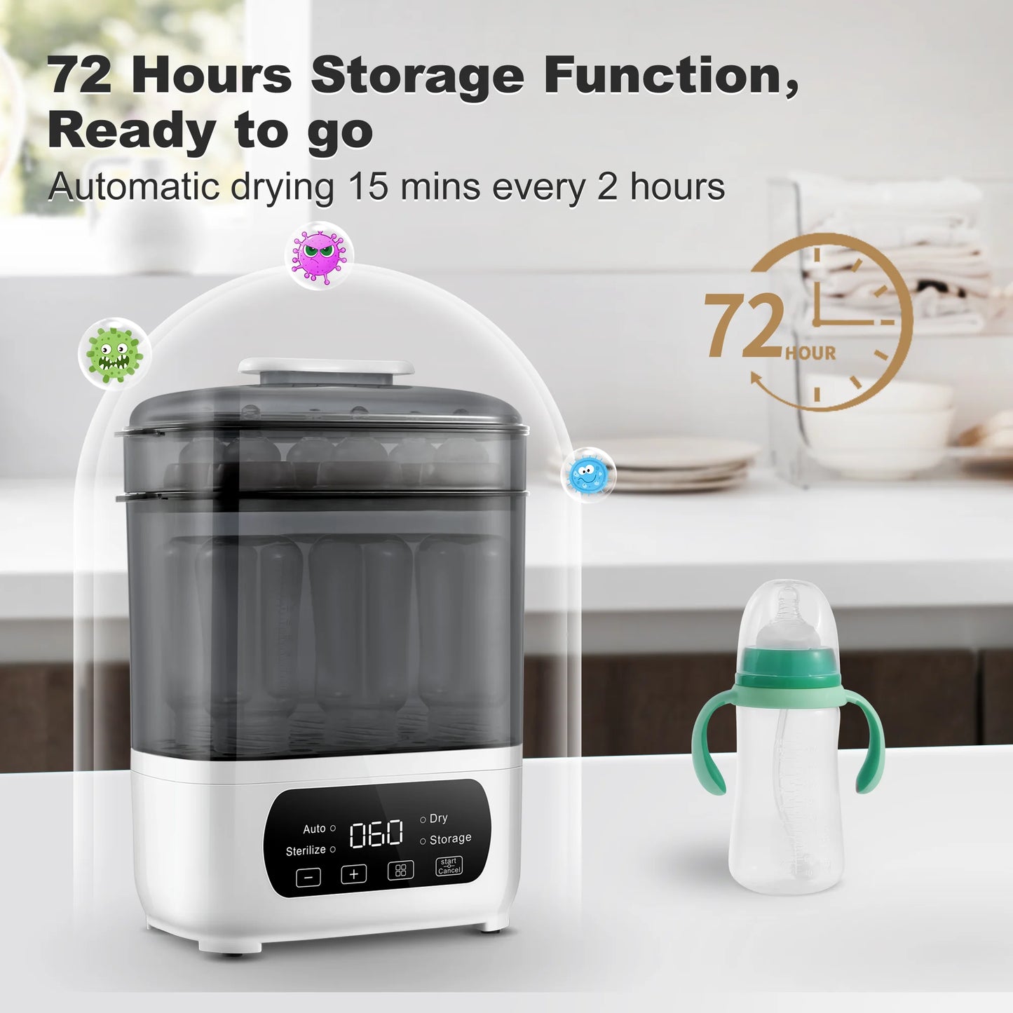 4 In 1 Baby Bottle Sterilizer And Dryer Steam Sanitizer With LED Touch Control And Auto Shut Off Universal For All Bottles