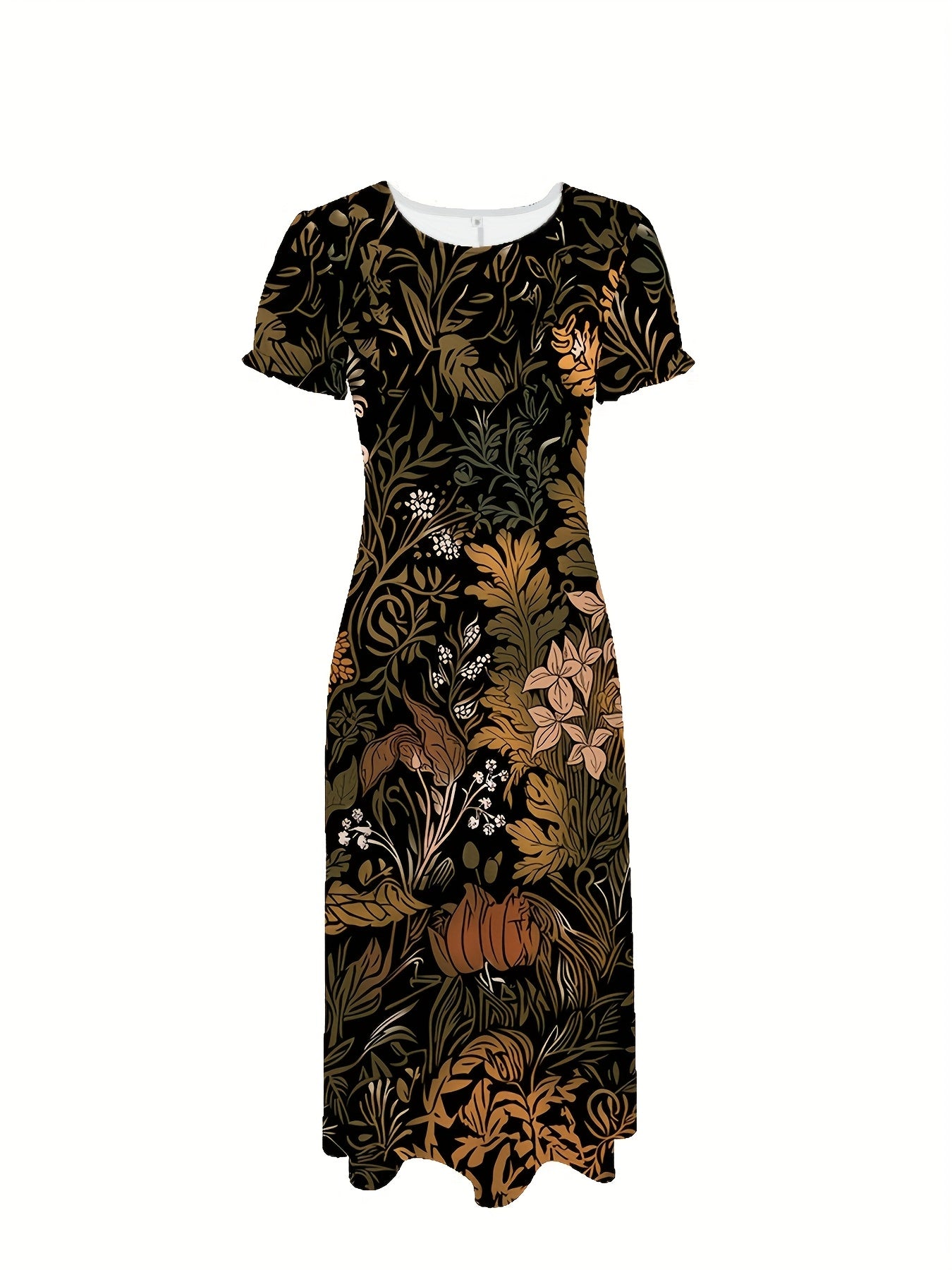 Elegant Plus Size Women's Long Sleeve Floral Print Dress Stretchy Polyester Machine Washable Loose Fit Flowy Long Length All Season Comfort Cozy Long Sleeve Dress Versatile Fashion Nontransparent Fabric - Sales Savvy Shop