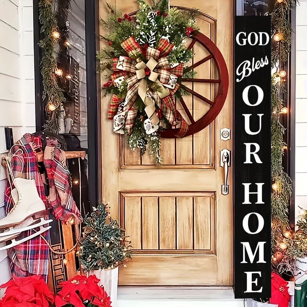 6FT Rustic Black Wooden Bless Our Home Porch Sign 9.5x72 Inch Entryway Wall Decor for Front Door Farmhouse Decoration - Sales Savvy Shop