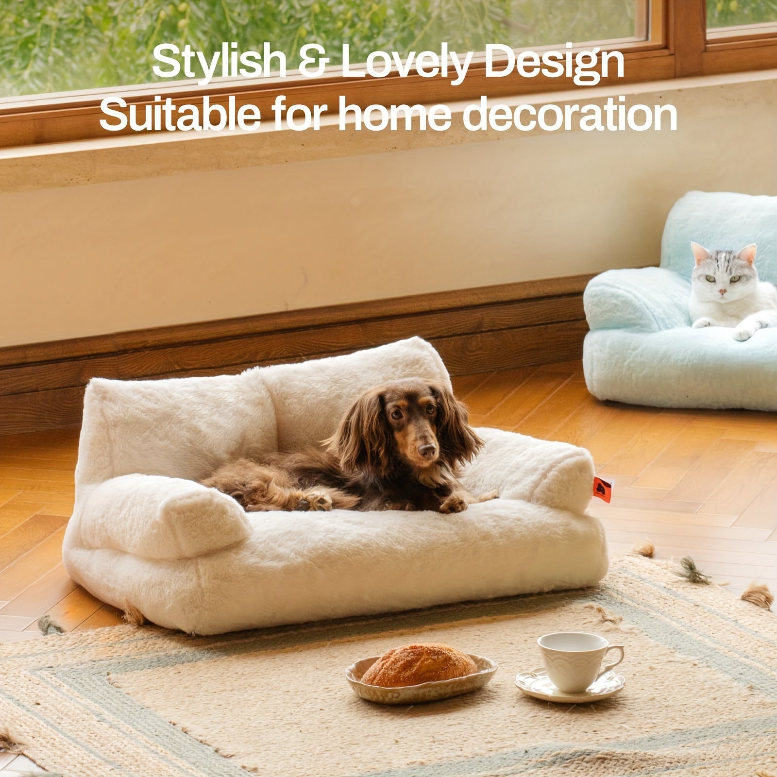 Cozy Cat Palace Large Cat Bed Sofa Ultra Soft Fluffy Anti Slip White Pet Couch for Cats and Small Dogs - Sales Savvy Shop