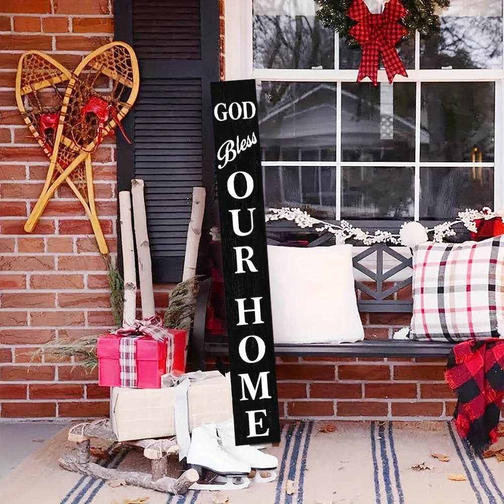 6FT Rustic Black Wooden Bless Our Home Porch Sign 9.5x72 Inch Entryway Wall Decor for Front Door Farmhouse Decoration - Sales Savvy Shop