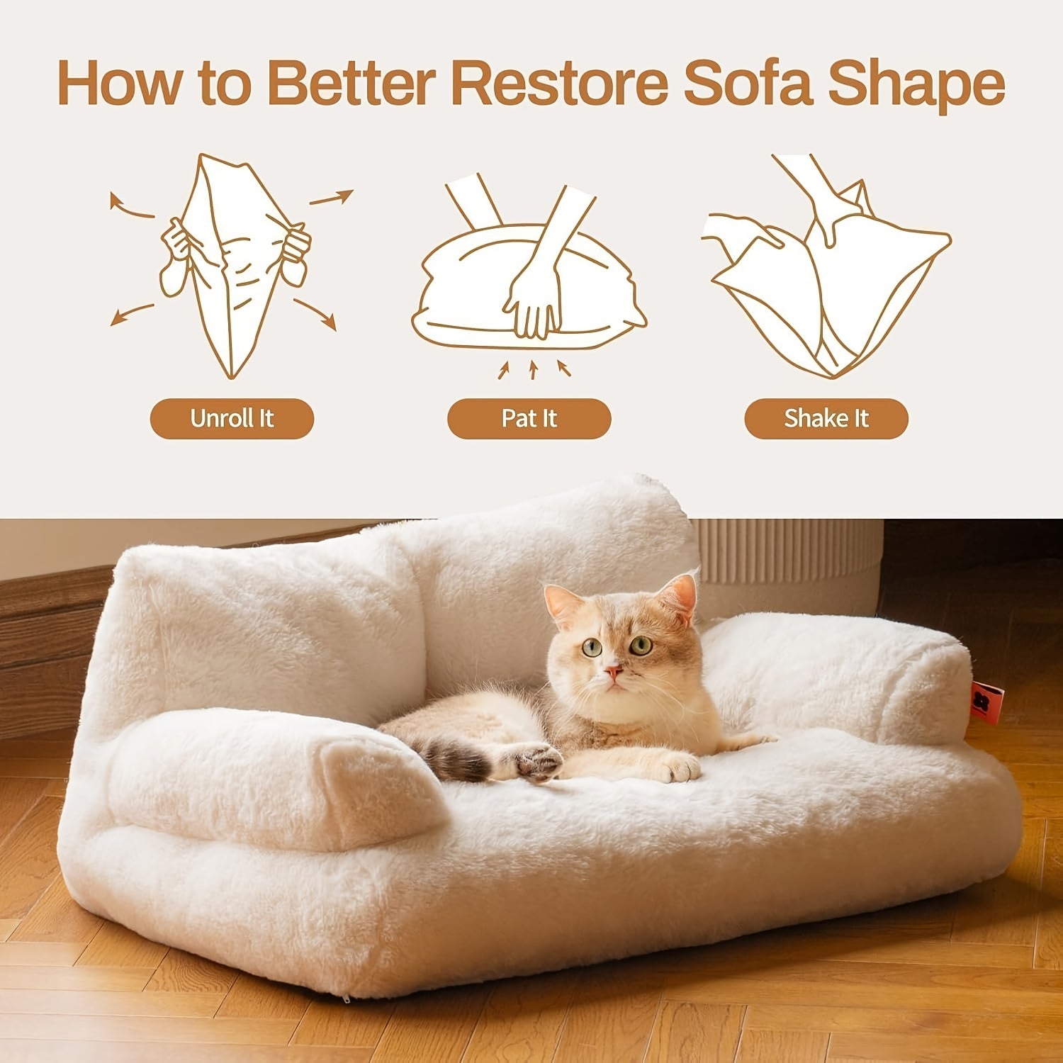 Cozy Cat Palace Large Cat Bed Sofa Ultra Soft Fluffy Anti Slip White Pet Couch for Cats and Small Dogs - Sales Savvy Shop
