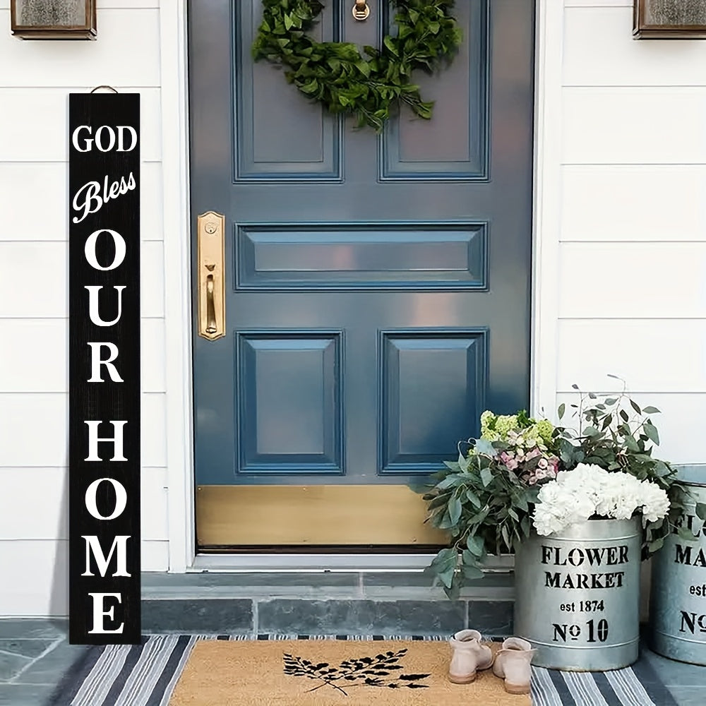 6FT Rustic Black Wooden Bless Our Home Porch Sign 9.5x72 Inch Entryway Wall Decor for Front Door Farmhouse Decoration - Sales Savvy Shop