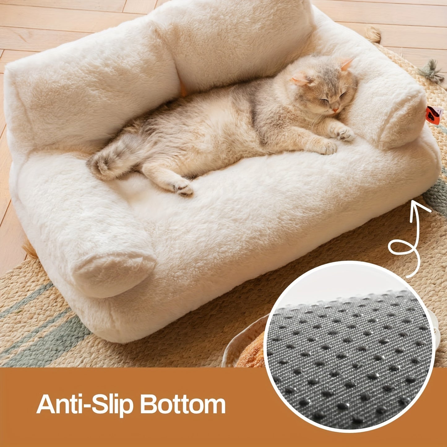 Cozy Cat Palace Large Cat Bed Sofa Ultra Soft Fluffy Anti Slip White Pet Couch for Cats and Small Dogs - Sales Savvy Shop