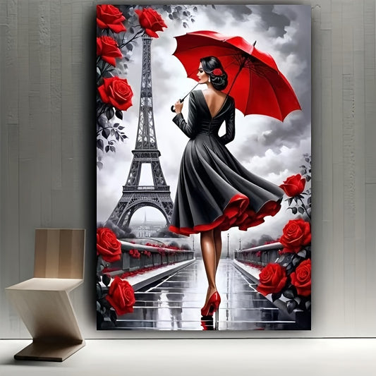 Lady with Umbrella Wall Art Wrapped Canvas Fashion Print for Home Office Bedroom Living Room Decor